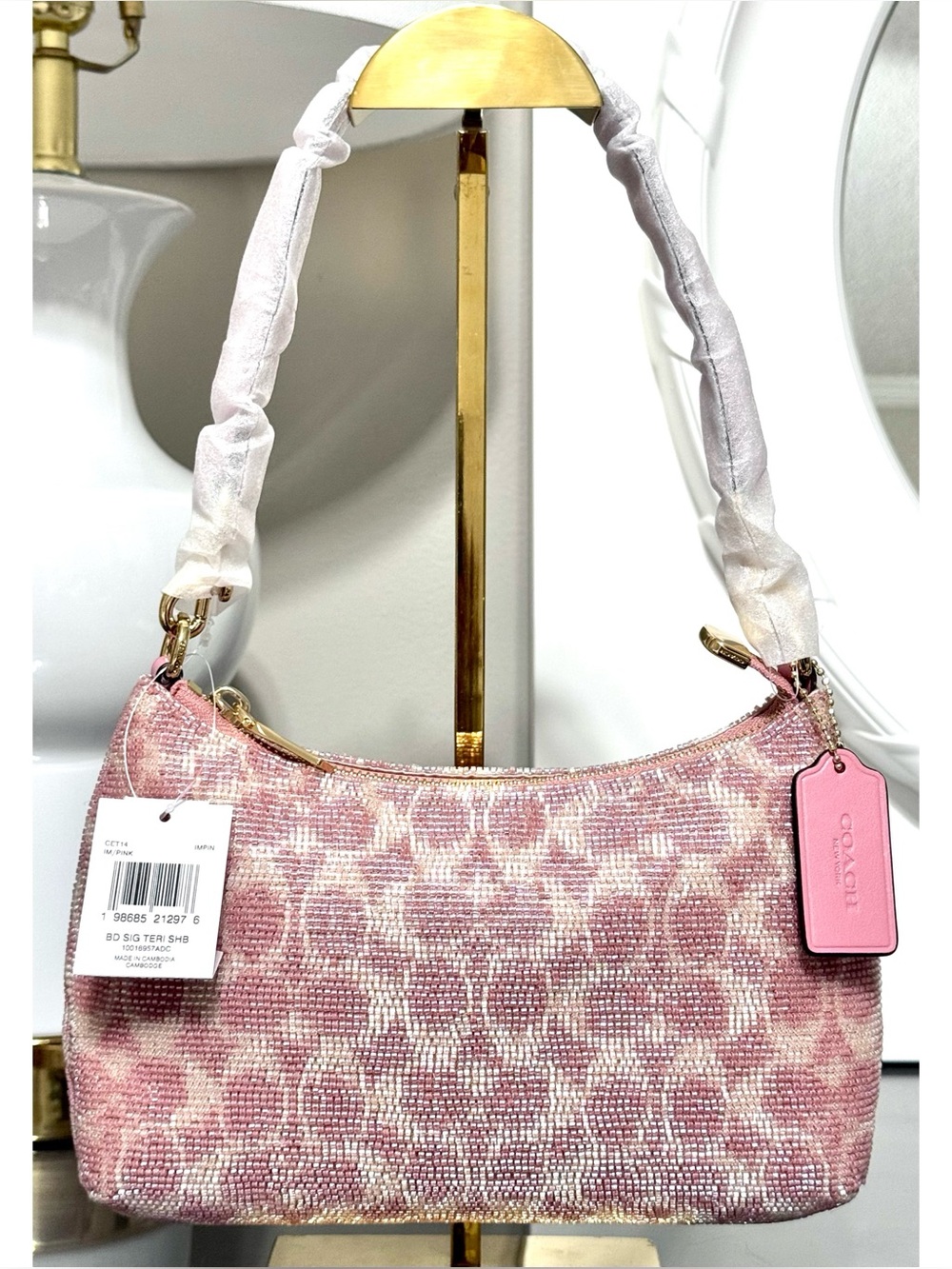 COACH Teri Shoulder Bag Signature Satin Pink Hobo Handbag